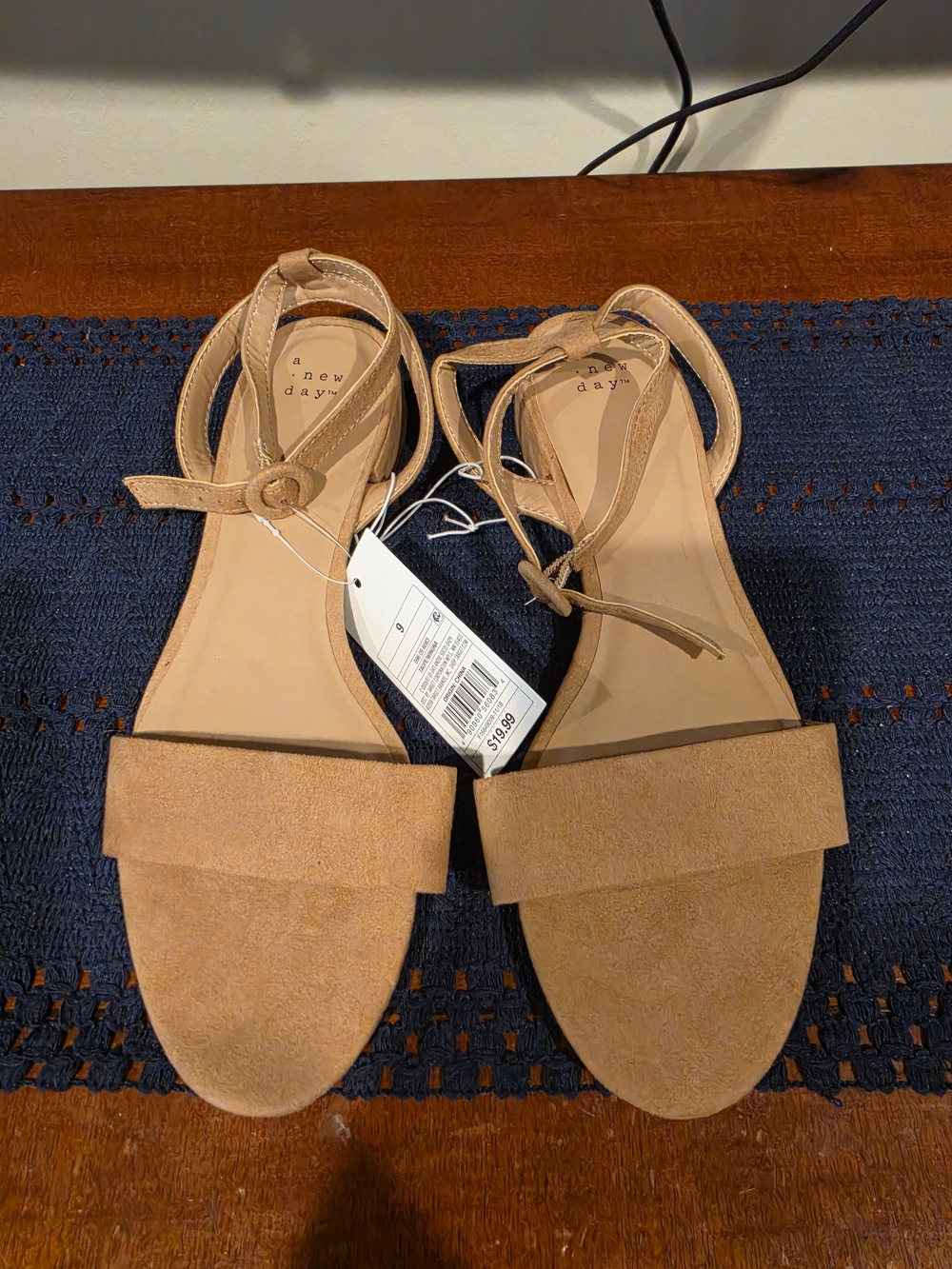A New Day Tan Suede Sandals With 1" Heel & Ankle Strap - NWT - Size 9